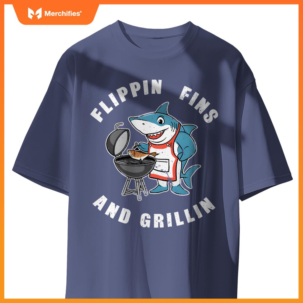 Shark Bbq Chef Humor Grilling Summer Foodie Beach Outdoors T-Shirt