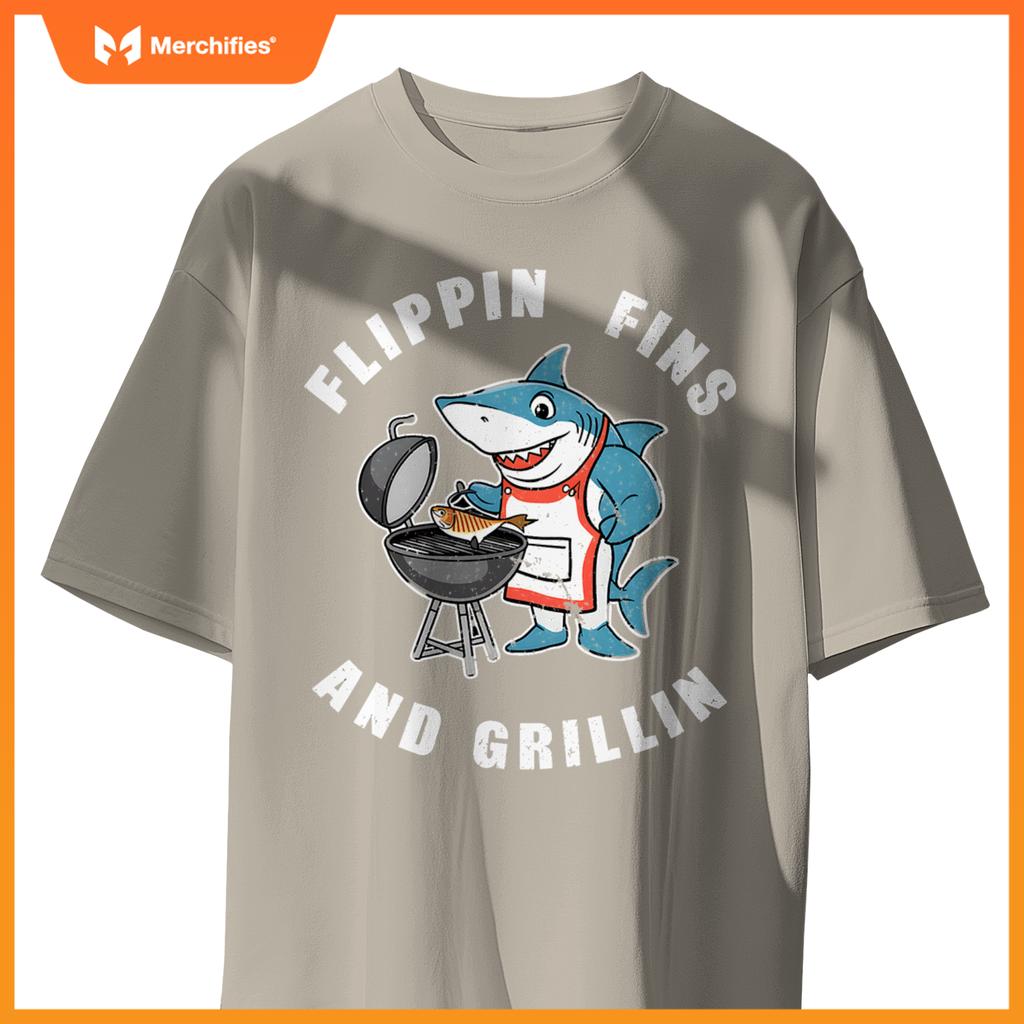 Shark Bbq Chef Humor Grilling Summer Foodie Beach Outdoors T-Shirt