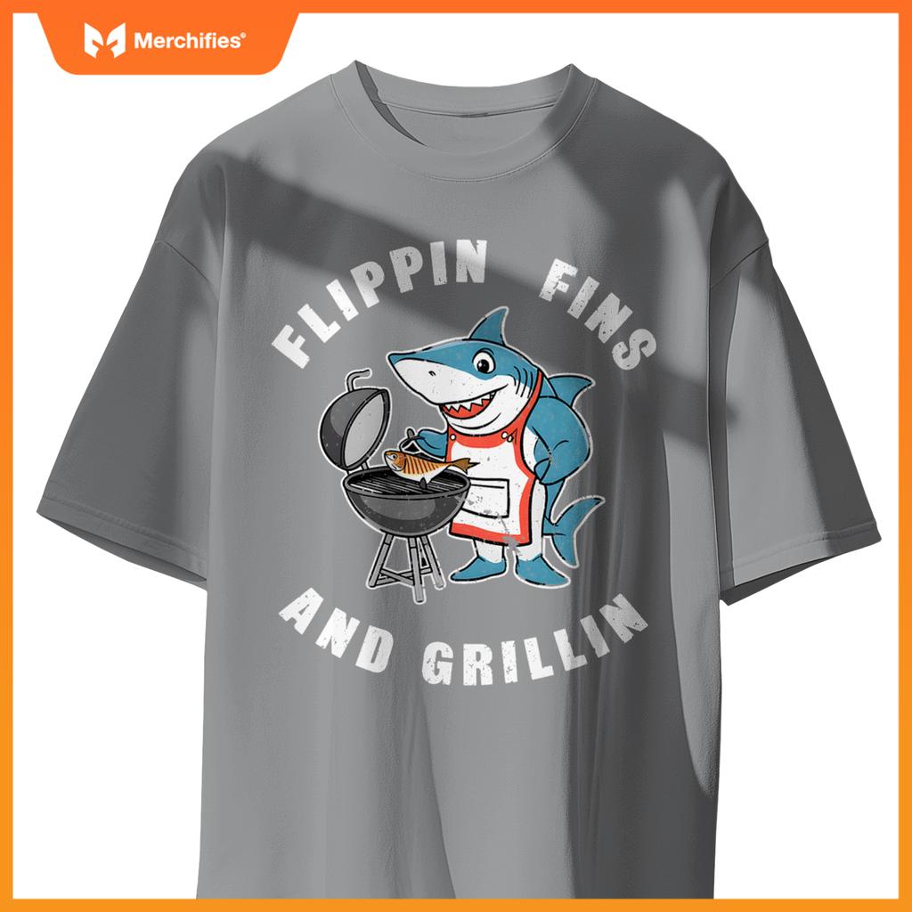 Shark Bbq Chef Humor Grilling Summer Foodie Beach Outdoors T-Shirt