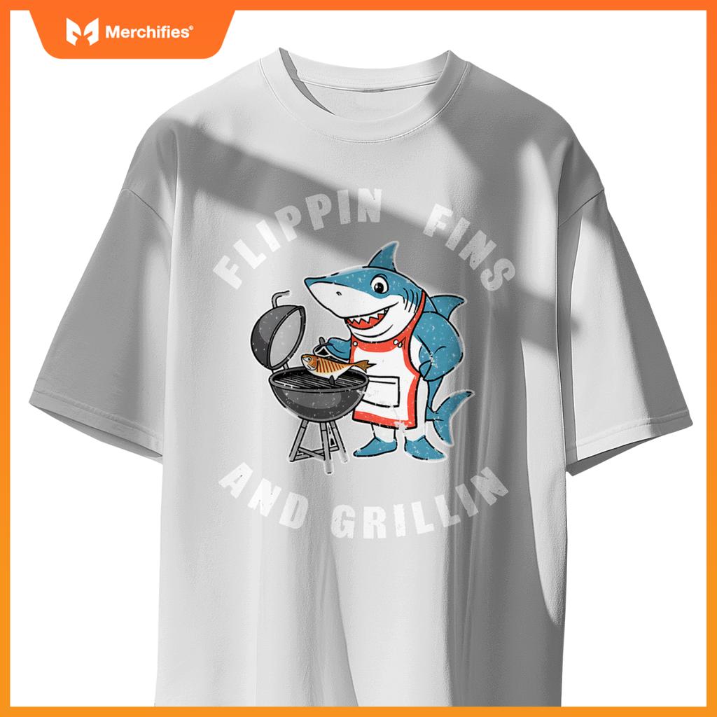 Shark Bbq Chef Humor Grilling Summer Foodie Beach Outdoors T-Shirt