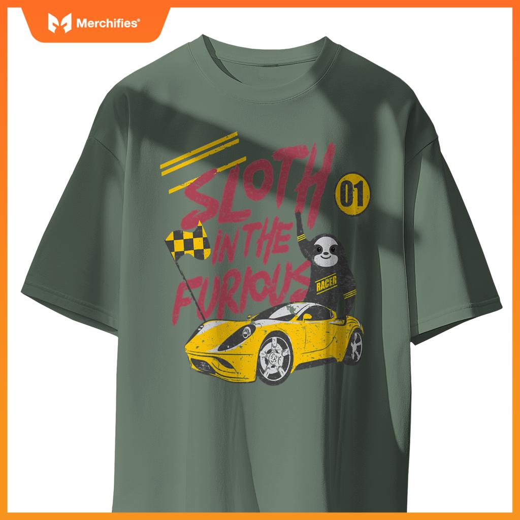 Sloth And  Furious Sloth In A Race Car T-Shirt