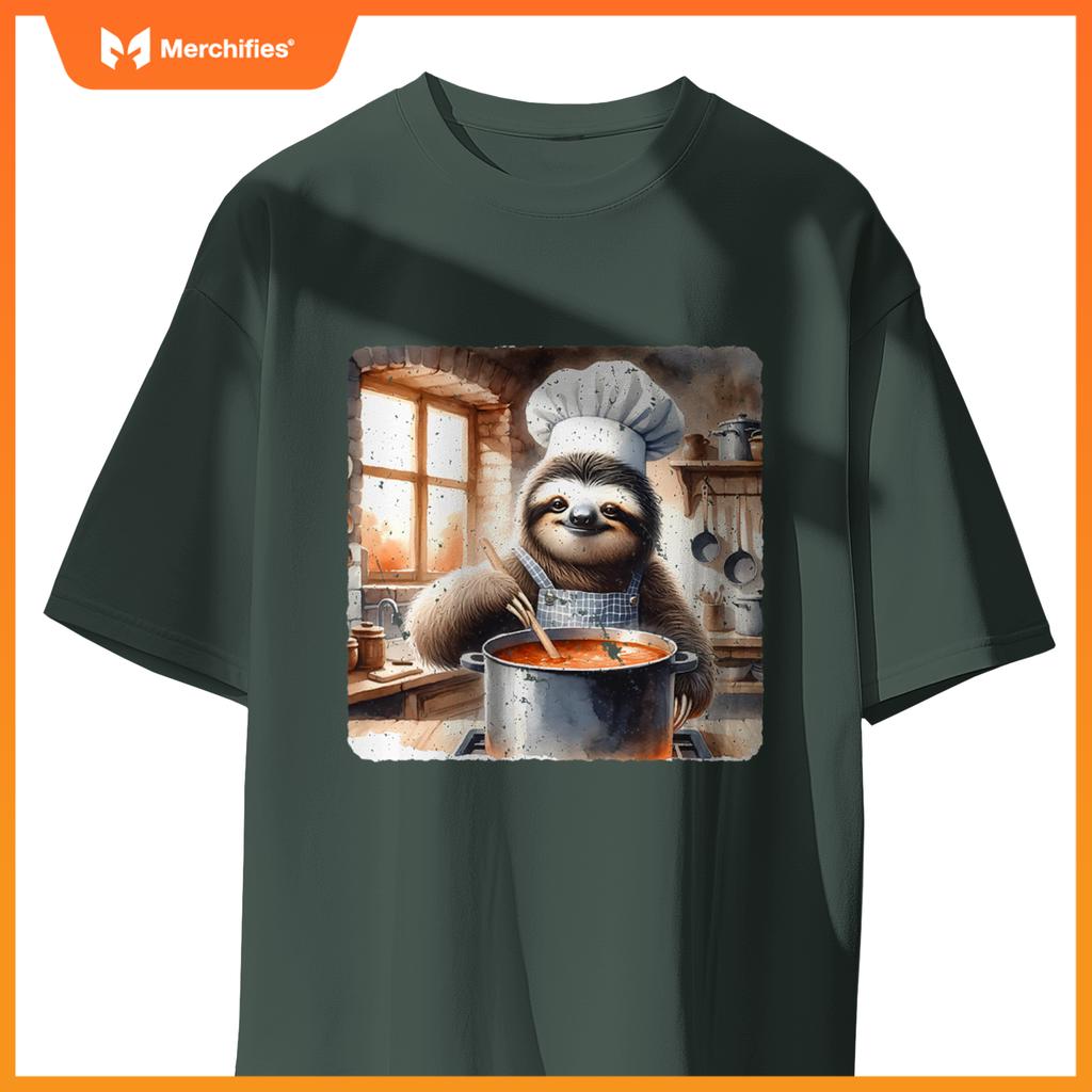 Sloth Chef Stirring Soup In A Kitchen Cook Cozy T-Shirt