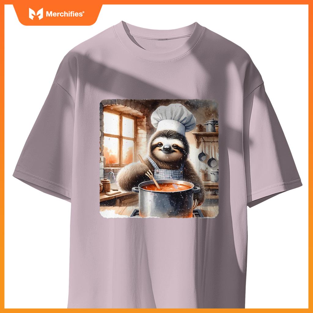 Sloth Chef Stirring Soup In A Kitchen Cook Cozy T-Shirt