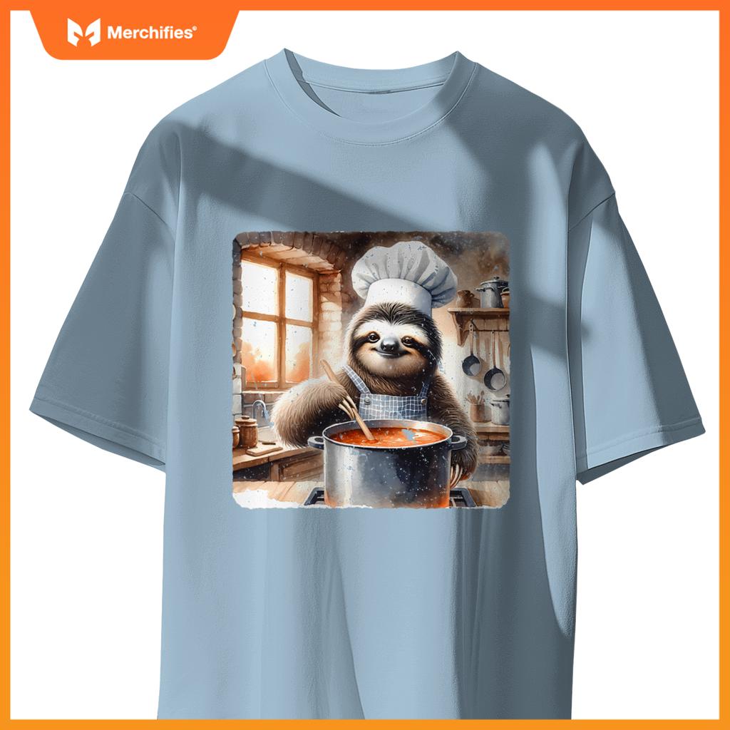 Sloth Chef Stirring Soup In A Kitchen Cook Cozy T-Shirt
