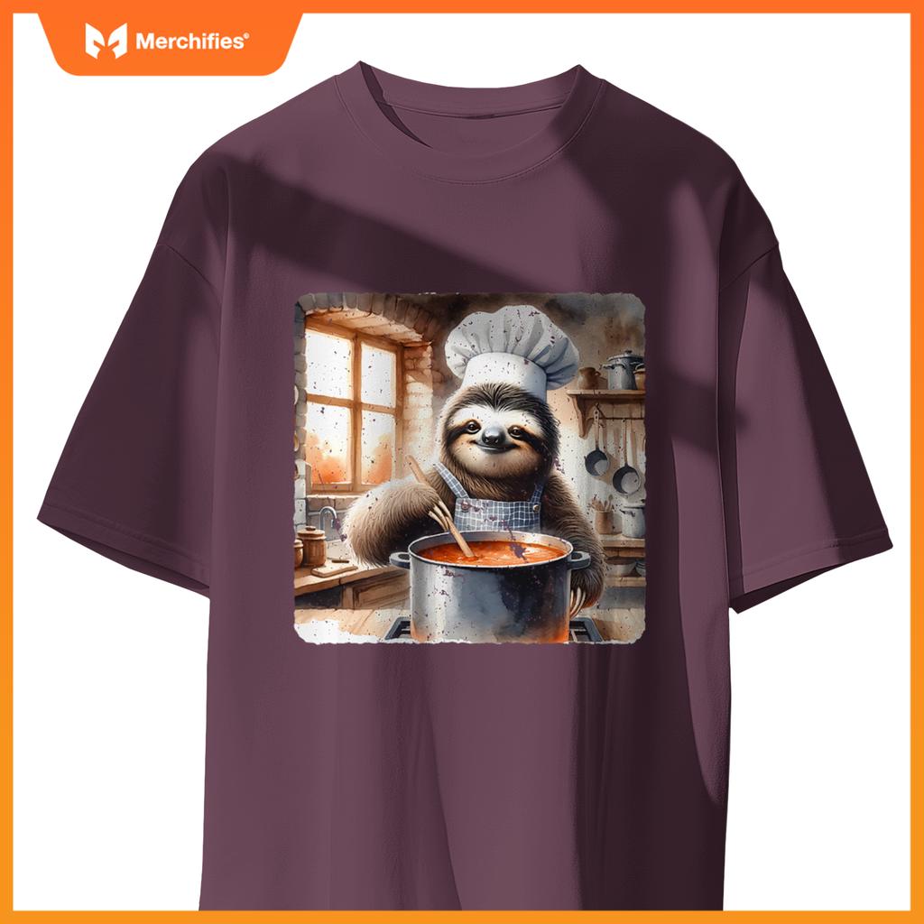 Sloth Chef Stirring Soup In A Kitchen Cook Cozy T-Shirt