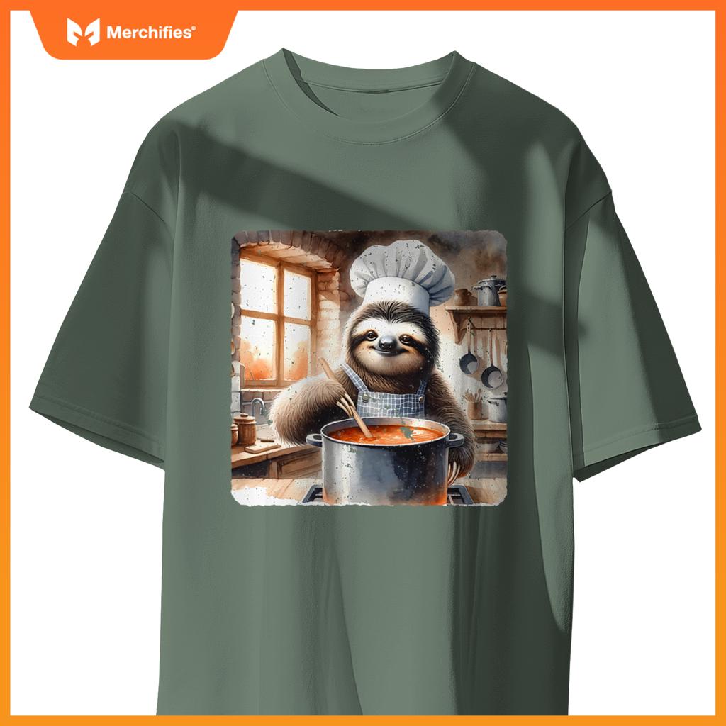 Sloth Chef Stirring Soup In A Kitchen Cook Cozy T-Shirt