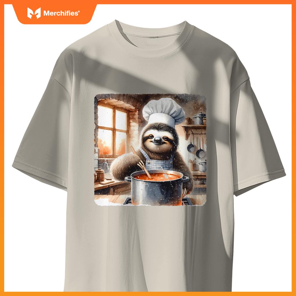 Sloth Chef Stirring Soup In A Kitchen Cook Cozy T-Shirt