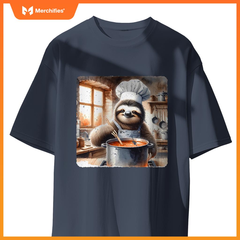 Sloth Chef Stirring Soup In A Kitchen Cook Cozy T-Shirt