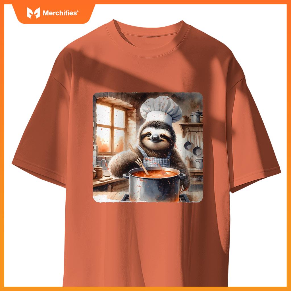 Sloth Chef Stirring Soup In A Kitchen Cook Cozy T-Shirt