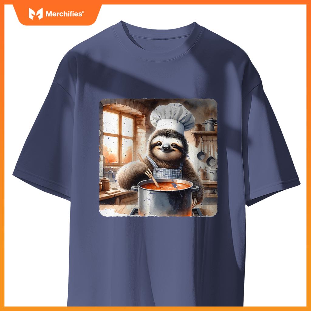 Sloth Chef Stirring Soup In A Kitchen Cook Cozy T-Shirt