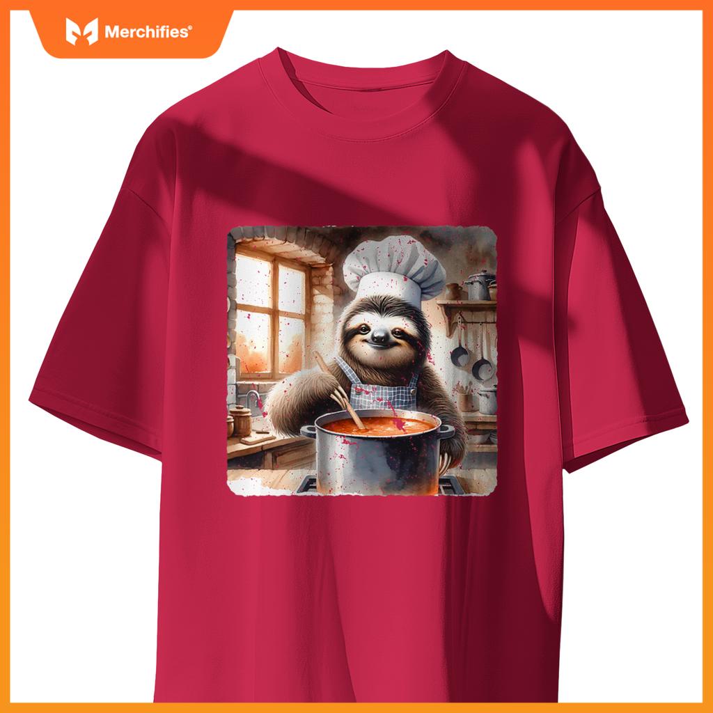Sloth Chef Stirring Soup In A Kitchen Cook Cozy T-Shirt