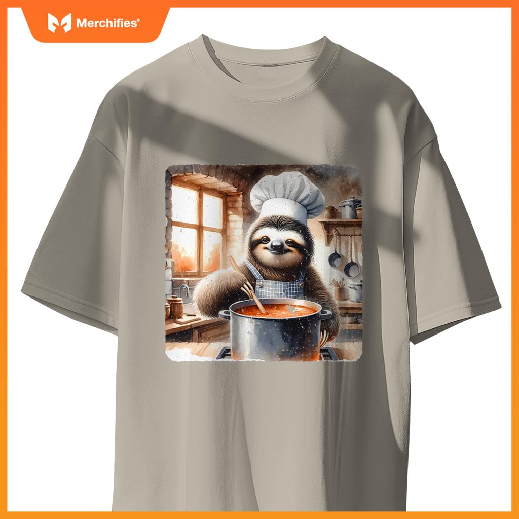 Sloth Chef Stirring Soup In A Kitchen Cook Cozy T-Shirt