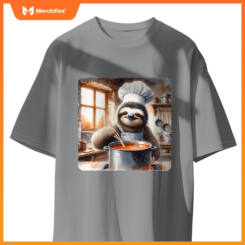 Sloth Chef Stirring Soup In A Kitchen Cook Cozy T-Shirt