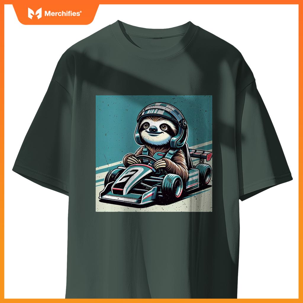 Sloth Loves Racing Motor Race Kids Boys Girls Car Race Sloth T-Shirt