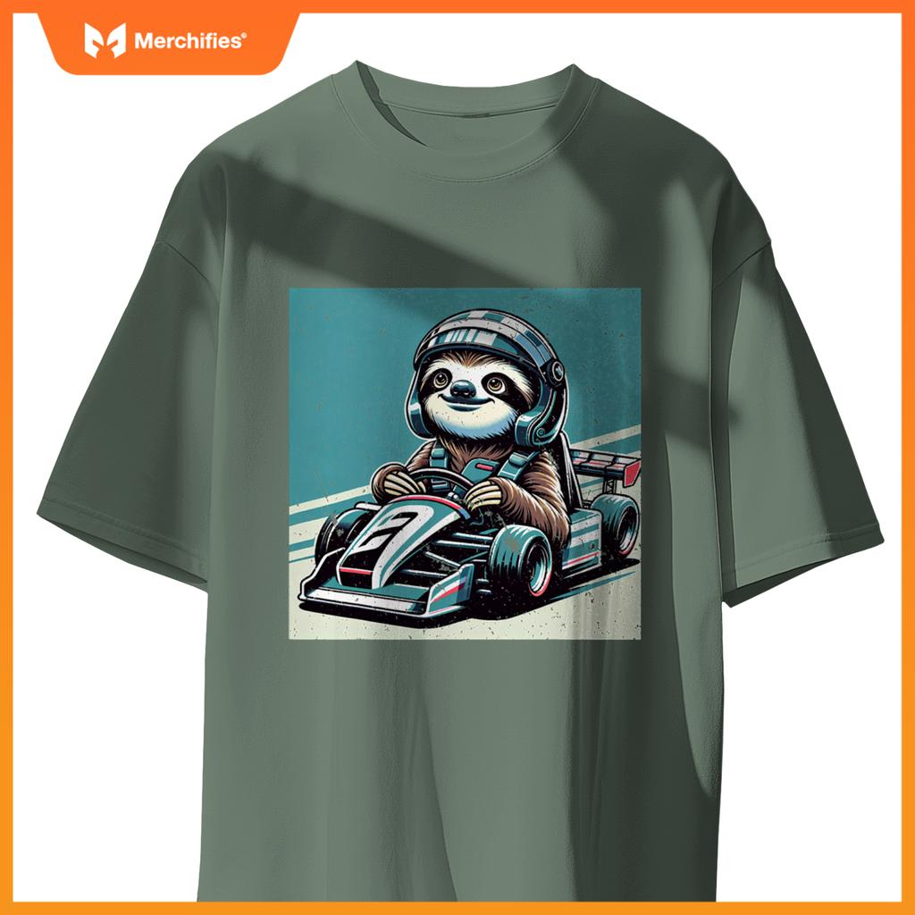 Sloth Loves Racing Motor Race Kids Boys Girls Car Race Sloth T-Shirt