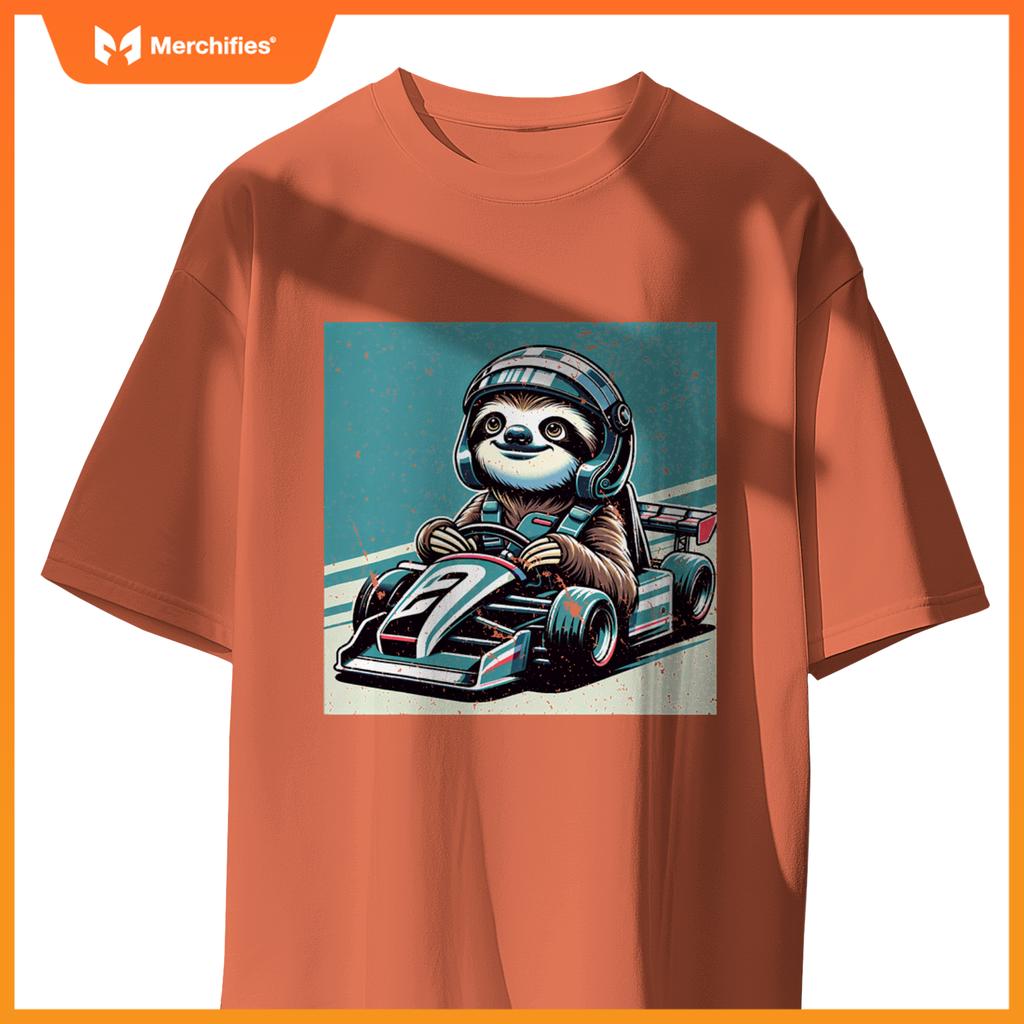 Sloth Loves Racing Motor Race Kids Boys Girls Car Race Sloth T-Shirt