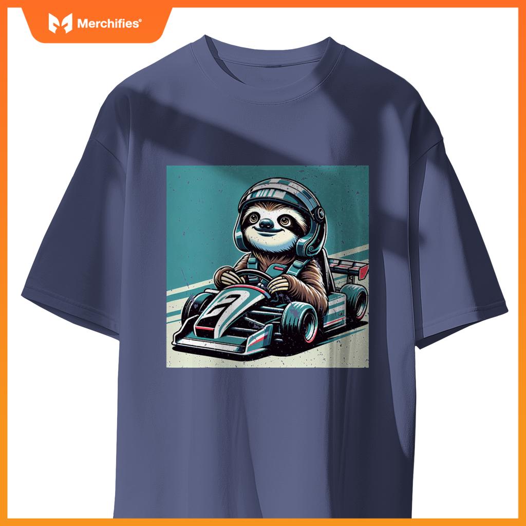Sloth Loves Racing Motor Race Kids Boys Girls Car Race Sloth T-Shirt