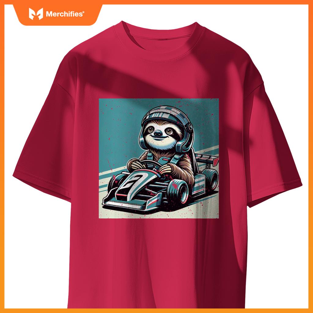 Sloth Loves Racing Motor Race Kids Boys Girls Car Race Sloth T-Shirt
