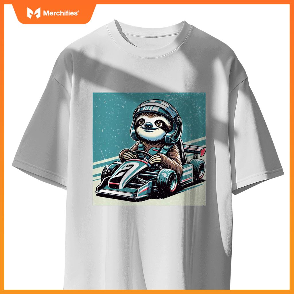 Sloth Loves Racing Motor Race Kids Boys Girls Car Race Sloth T-Shirt