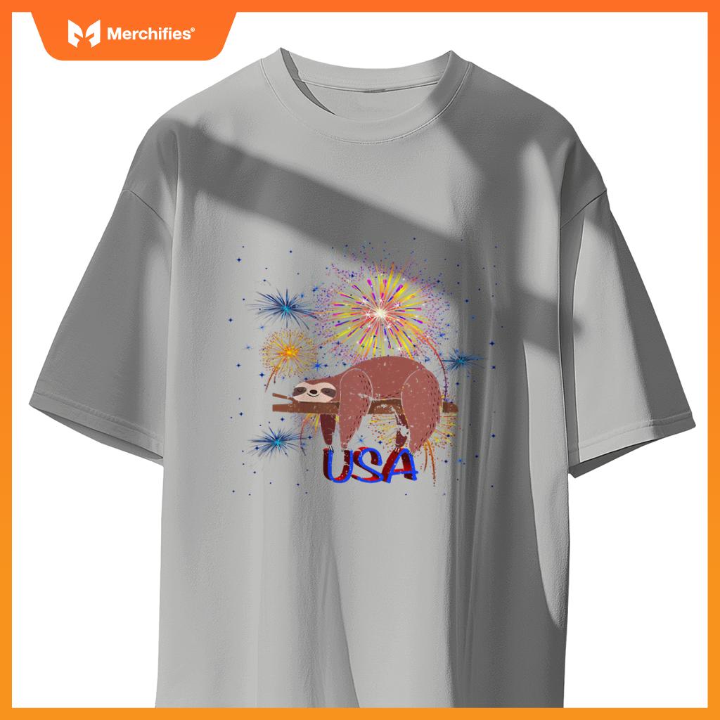Sloth usa women men patriotic american 4th of july T-Shirt