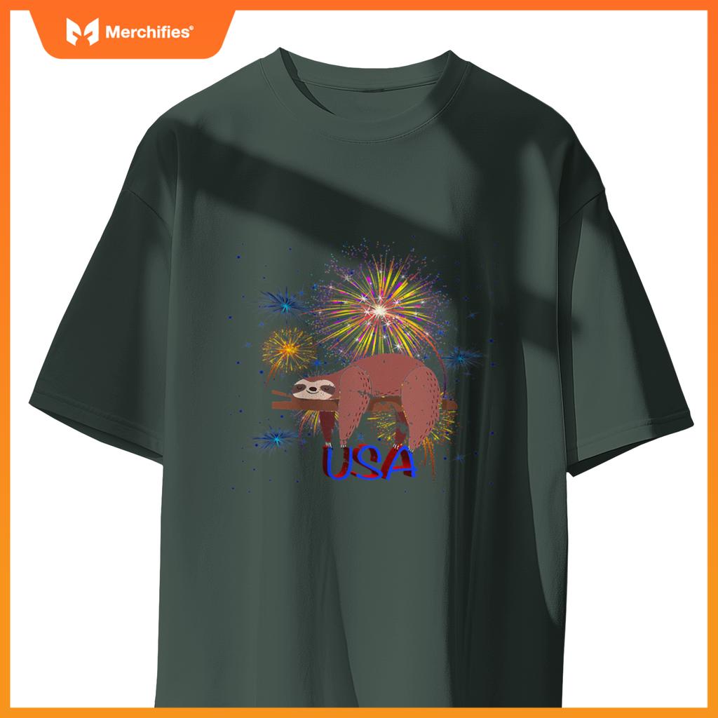 Sloth usa women men patriotic american 4th of july T-Shirt