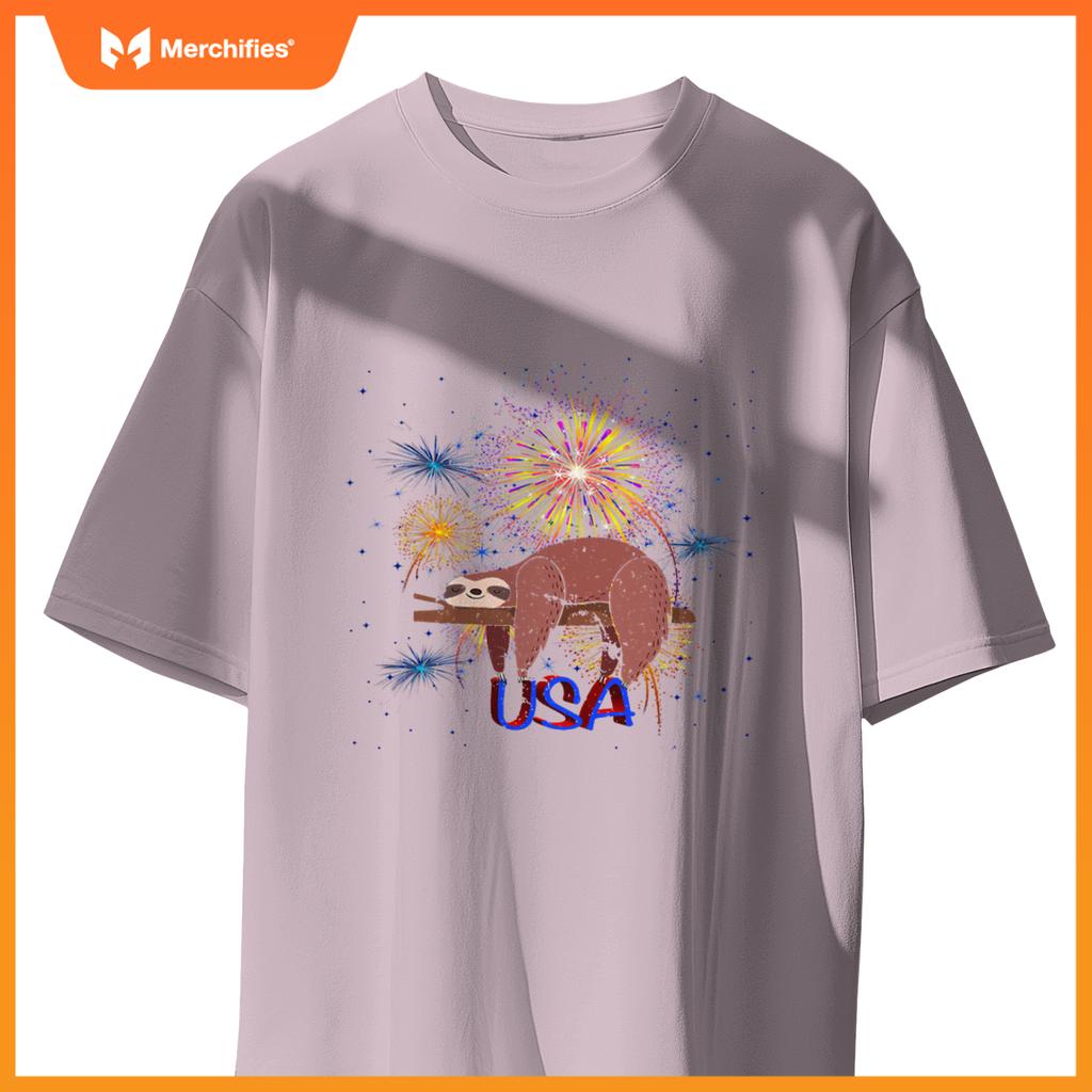 Sloth usa women men patriotic american 4th of july T-Shirt