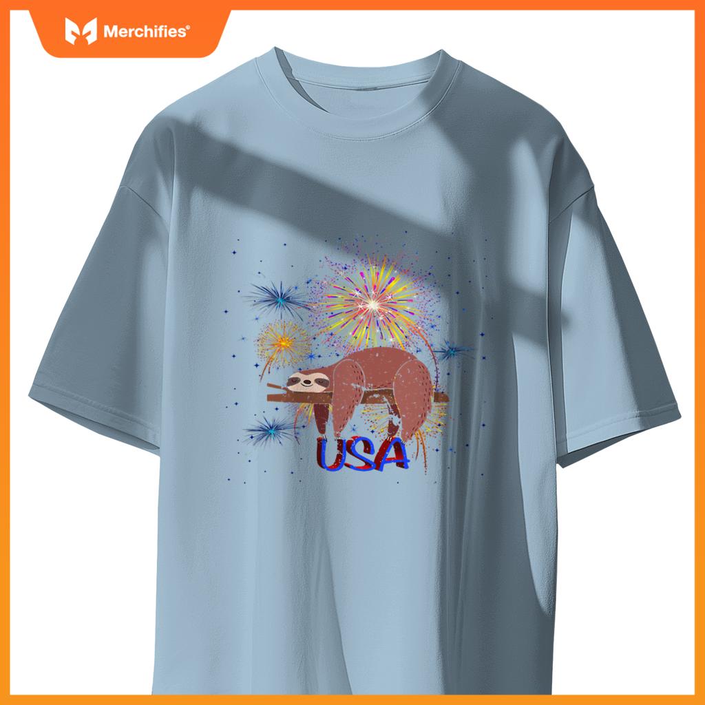 Sloth usa women men patriotic american 4th of july T-Shirt