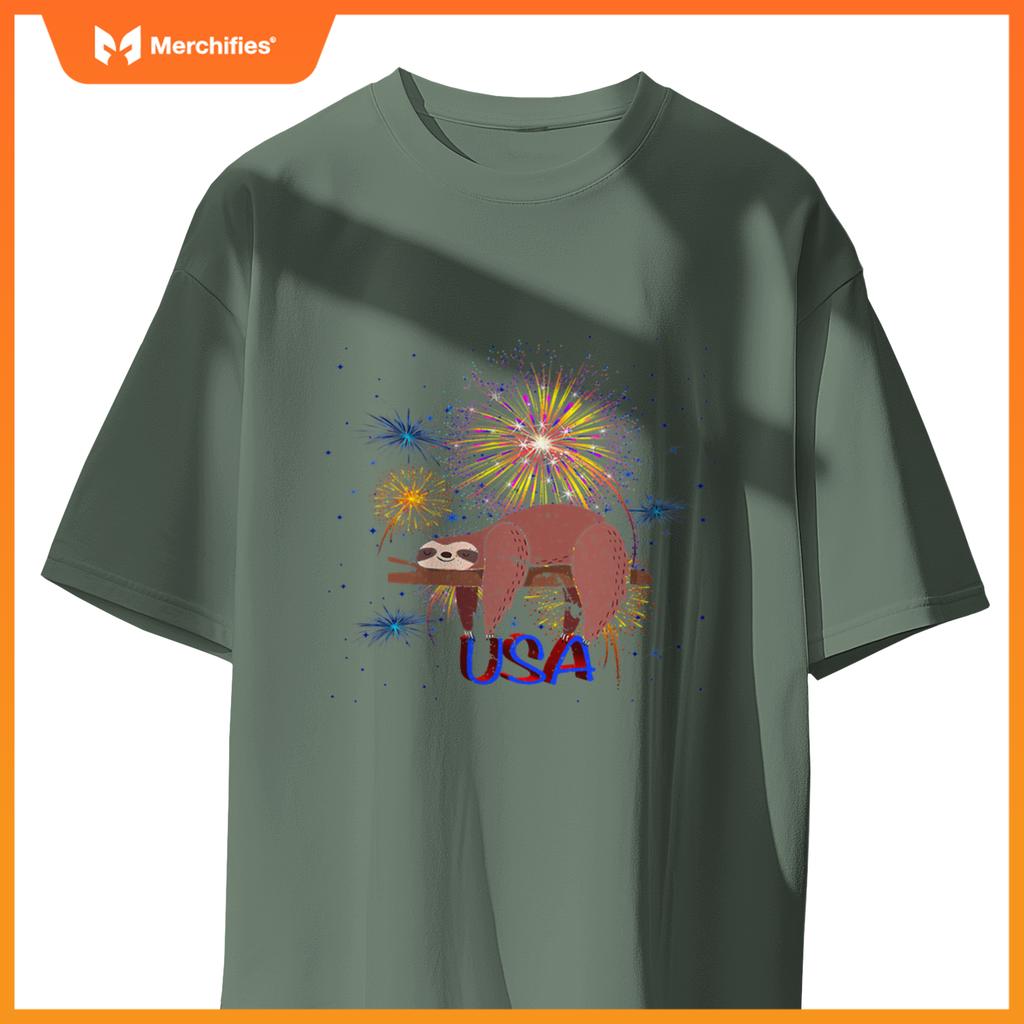 Sloth usa women men patriotic american 4th of july T-Shirt