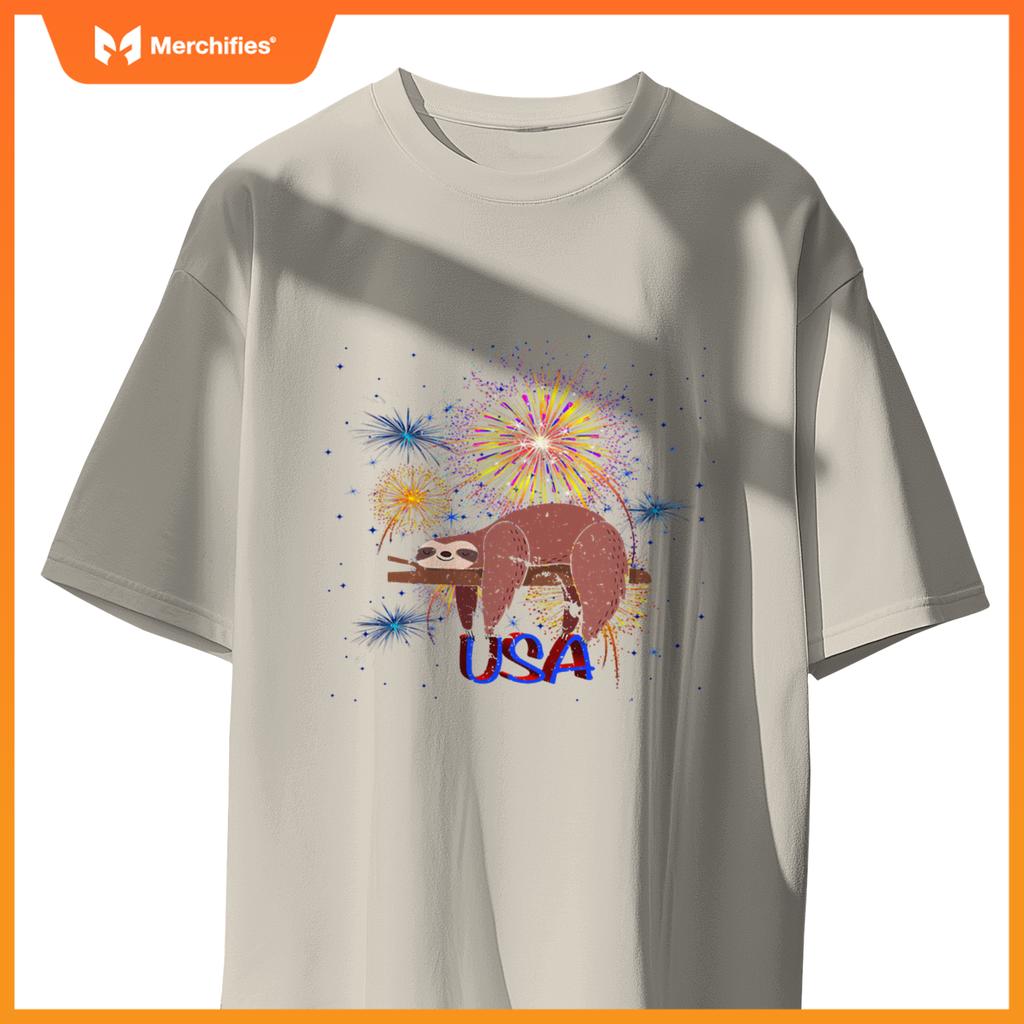 Sloth usa women men patriotic american 4th of july T-Shirt