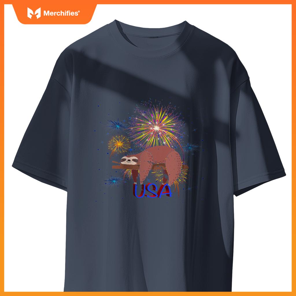 Sloth usa women men patriotic american 4th of july T-Shirt