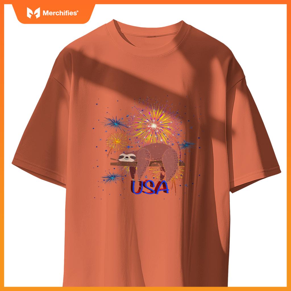 Sloth usa women men patriotic american 4th of july T-Shirt