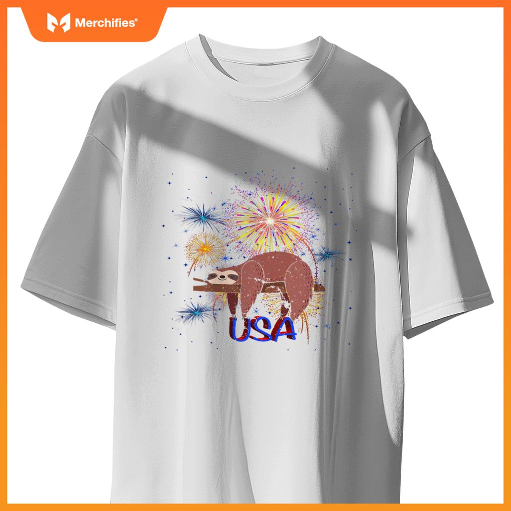 Sloth usa women men patriotic american 4th of july T-Shirt
