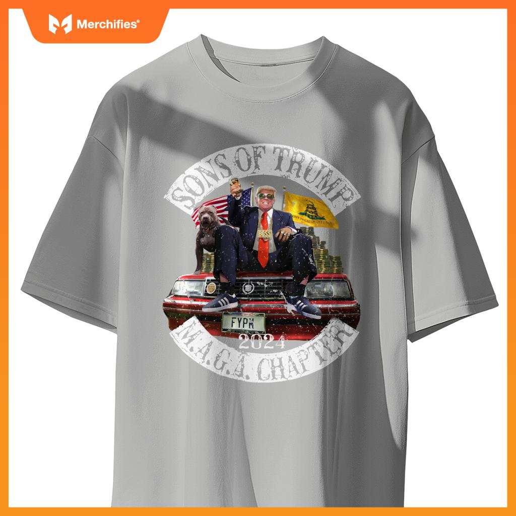 Sons Of Trump Maga Chapter 2024 With Pitbull Car ( On Back ) T-Shirt