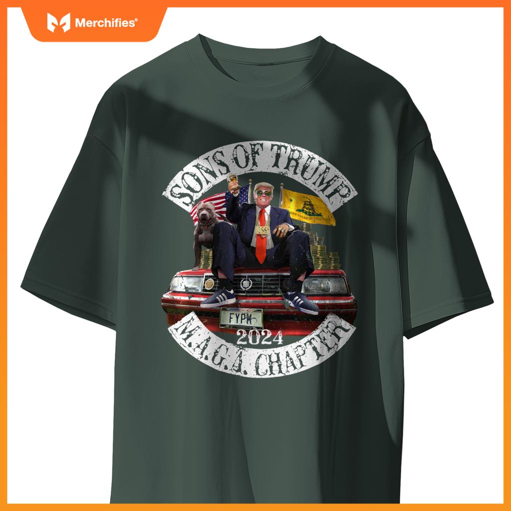 Sons Of Trump Maga Chapter 2024 With Pitbull Car ( On Back ) T-Shirt