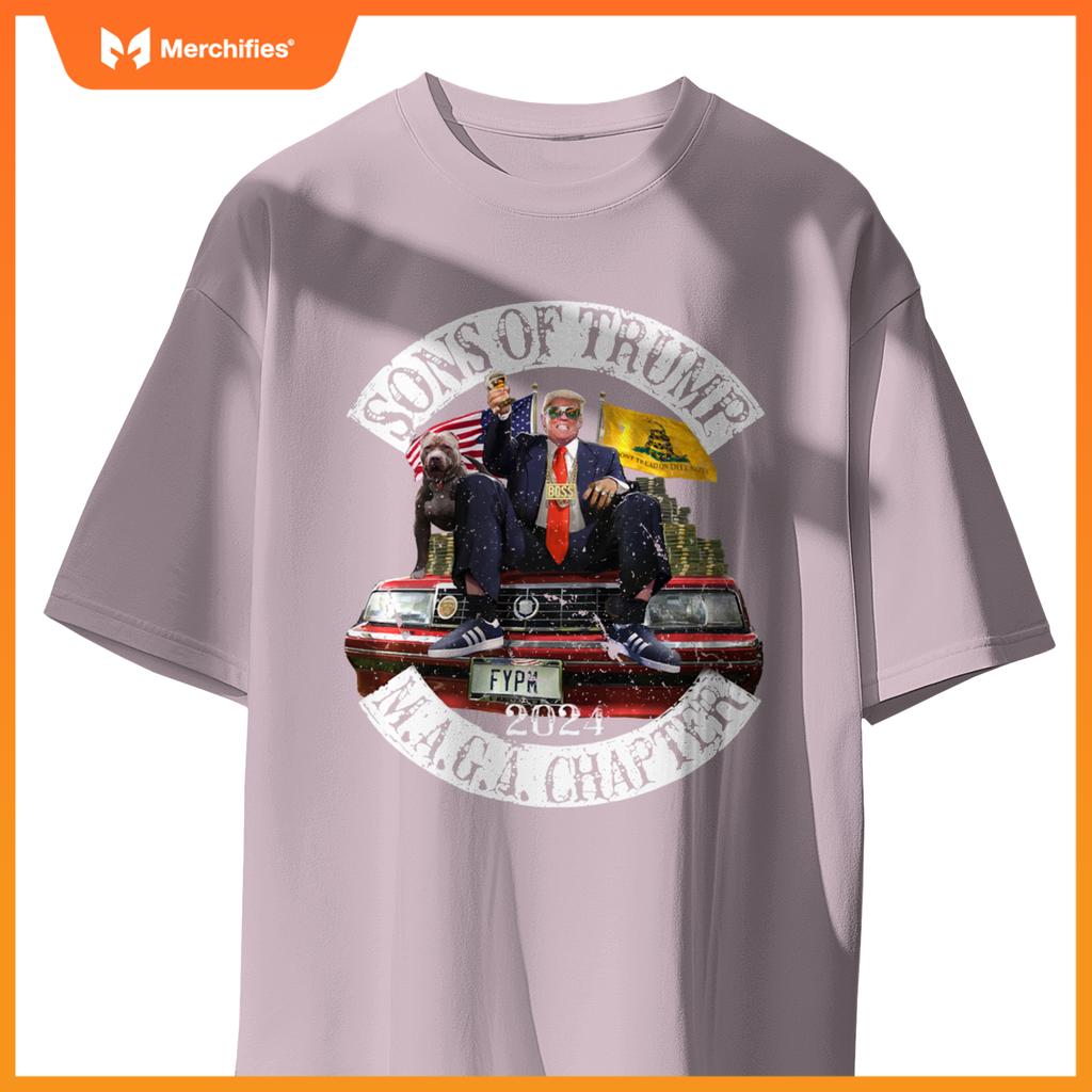 Sons Of Trump Maga Chapter 2024 With Pitbull Car ( On Back ) T-Shirt