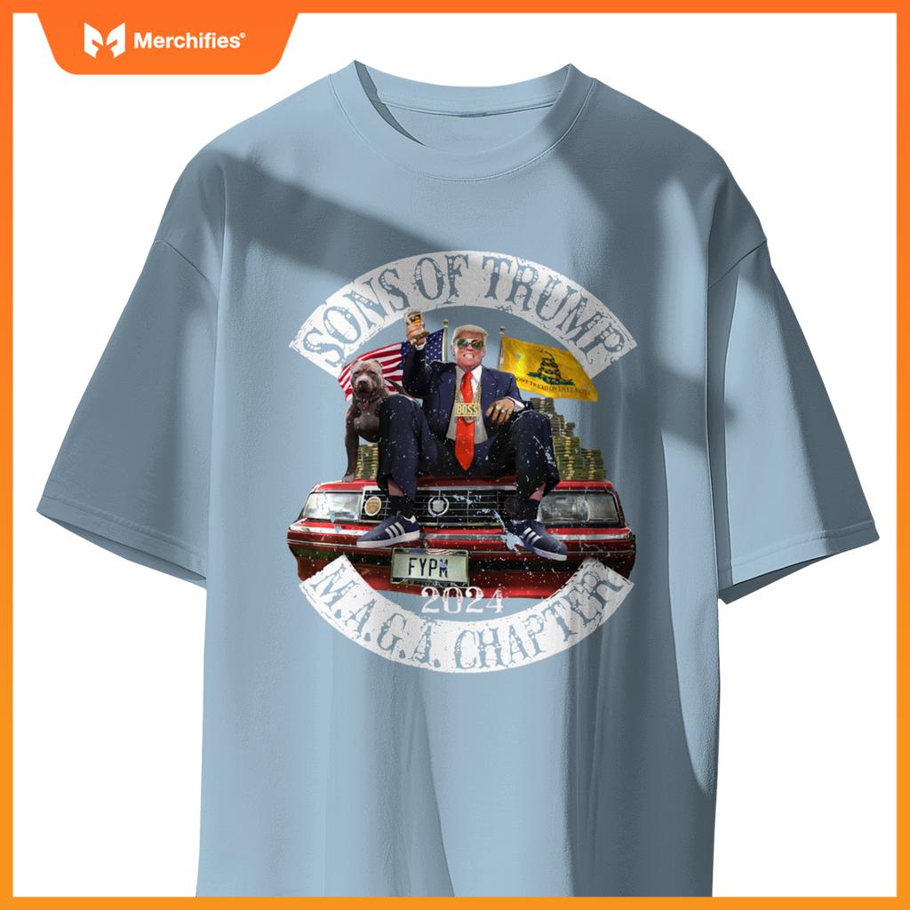 Sons Of Trump Maga Chapter 2024 With Pitbull Car ( On Back ) T-Shirt