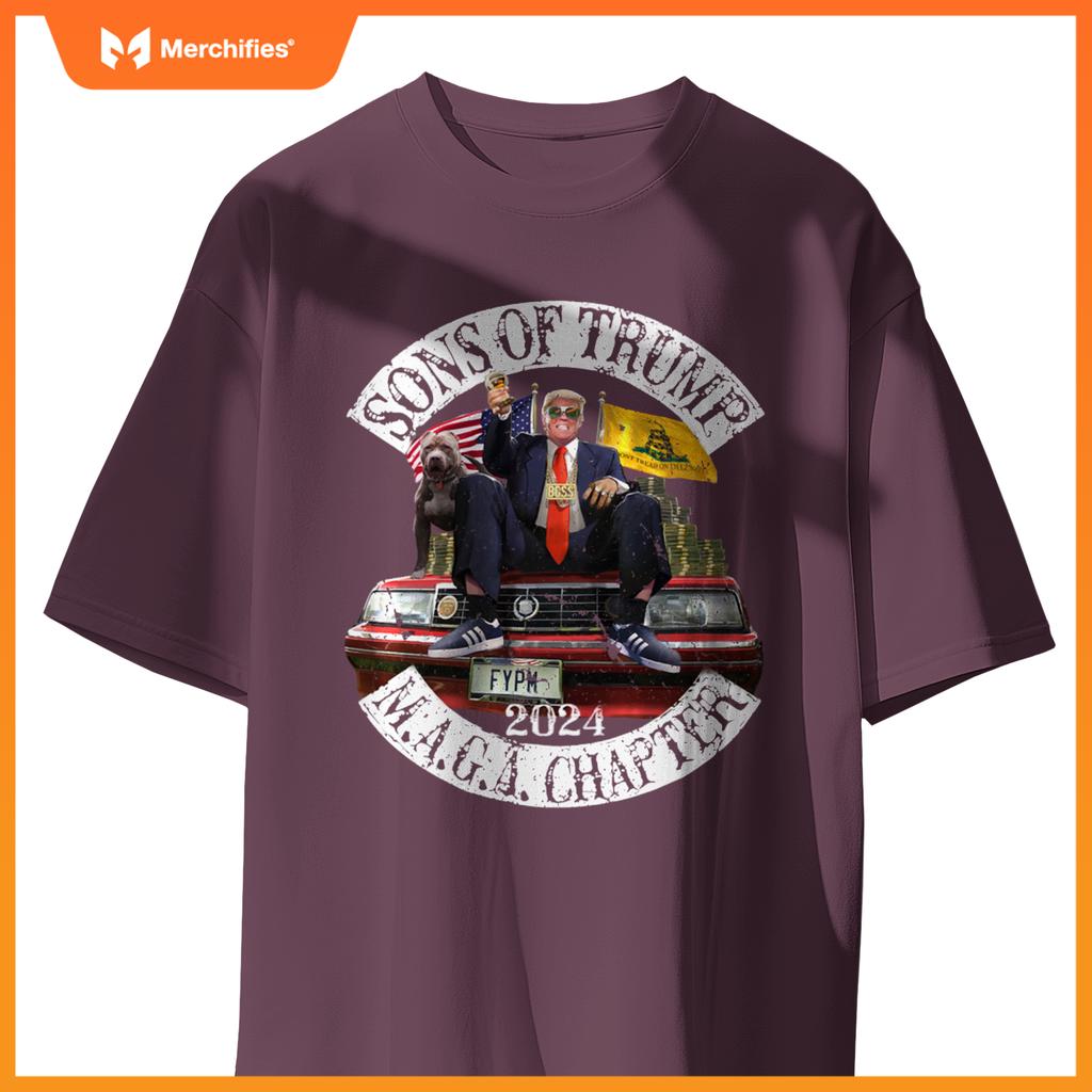 Sons Of Trump Maga Chapter 2024 With Pitbull Car ( On Back ) T-Shirt