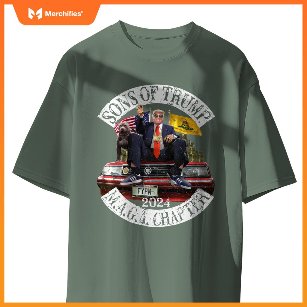 Sons Of Trump Maga Chapter 2024 With Pitbull Car ( On Back ) T-Shirt
