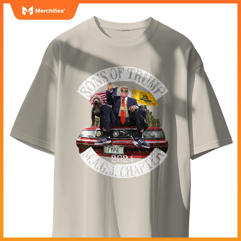 Sons Of Trump Maga Chapter 2024 With Pitbull Car ( On Back ) T-Shirt