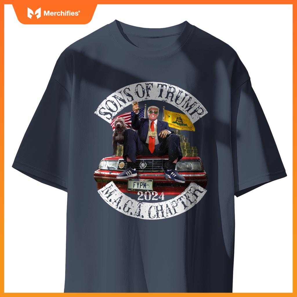 Sons Of Trump Maga Chapter 2024 With Pitbull Car ( On Back ) T-Shirt