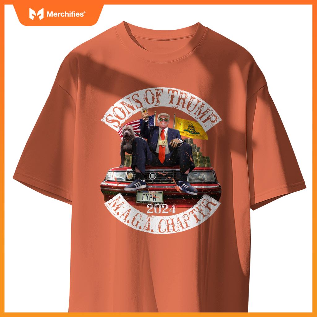 Sons Of Trump Maga Chapter 2024 With Pitbull Car ( On Back ) T-Shirt