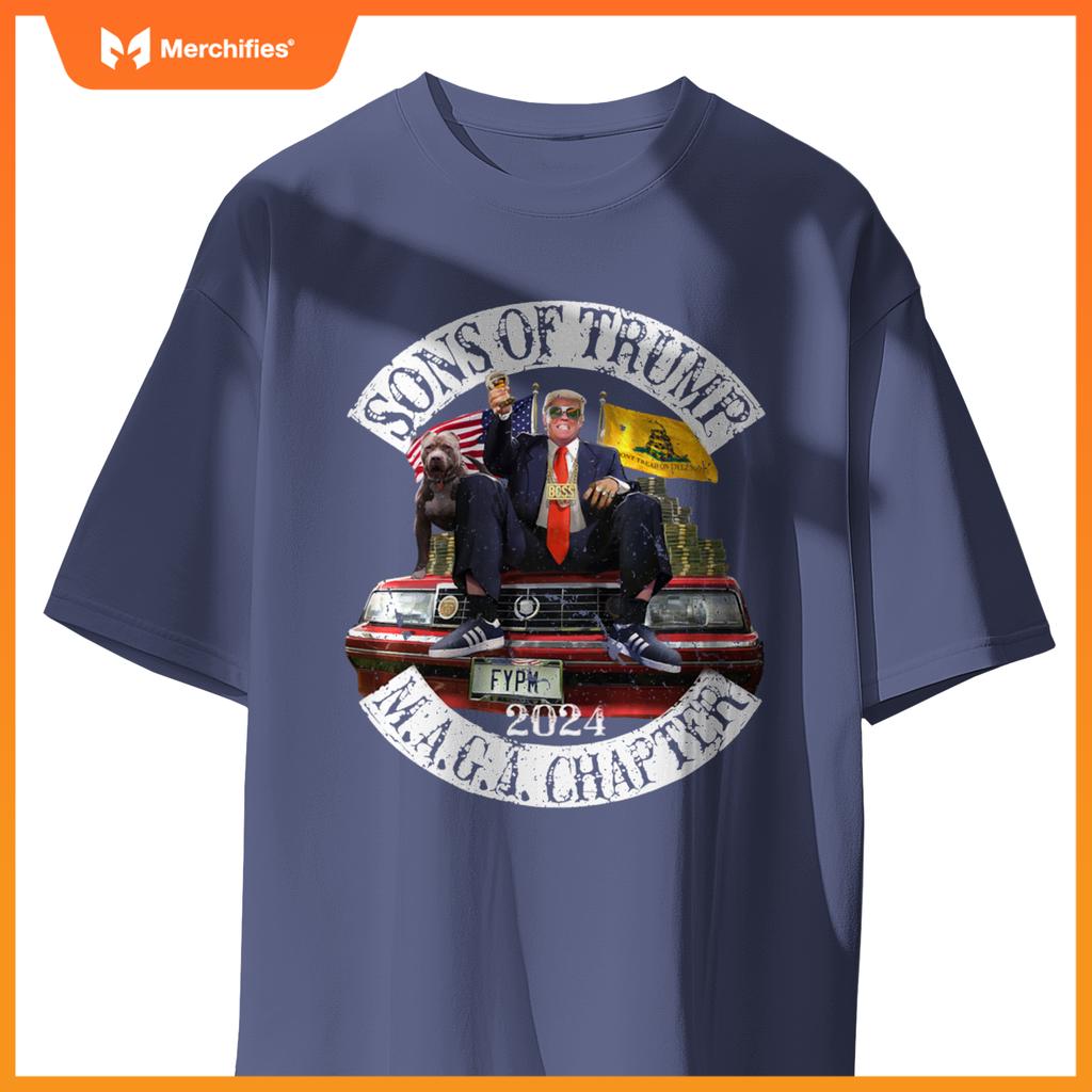 Sons Of Trump Maga Chapter 2024 With Pitbull Car ( On Back ) T-Shirt