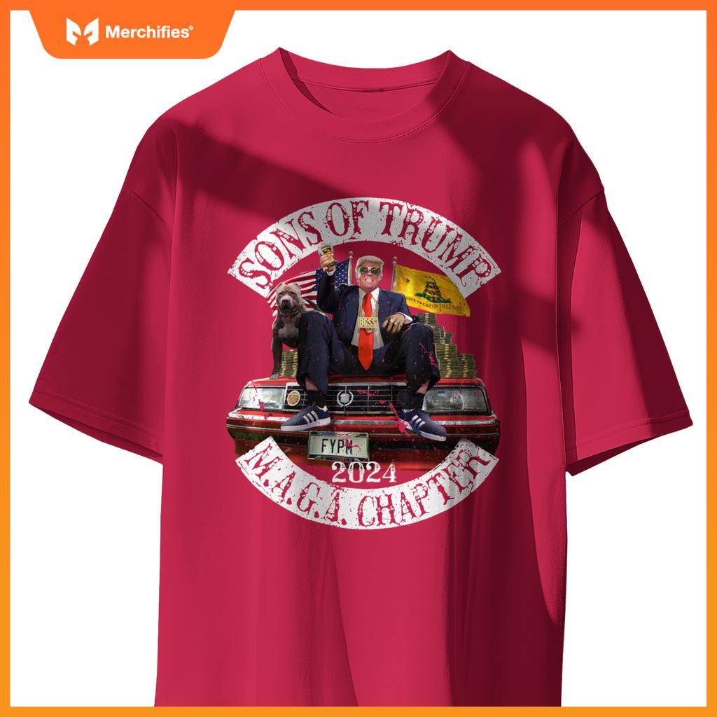 Sons Of Trump Maga Chapter 2024 With Pitbull Car ( On Back ) T-Shirt