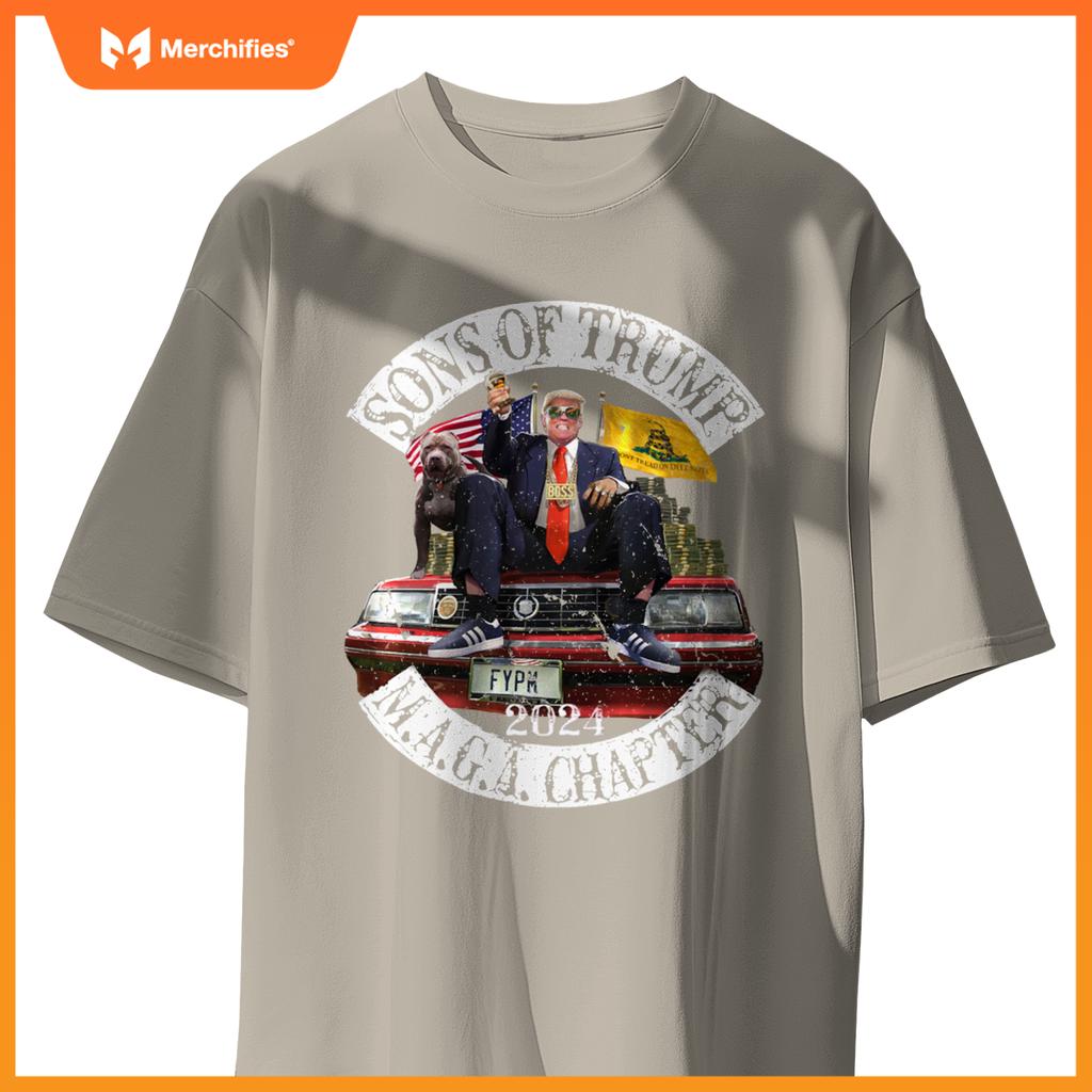 Sons Of Trump Maga Chapter 2024 With Pitbull Car ( On Back ) T-Shirt