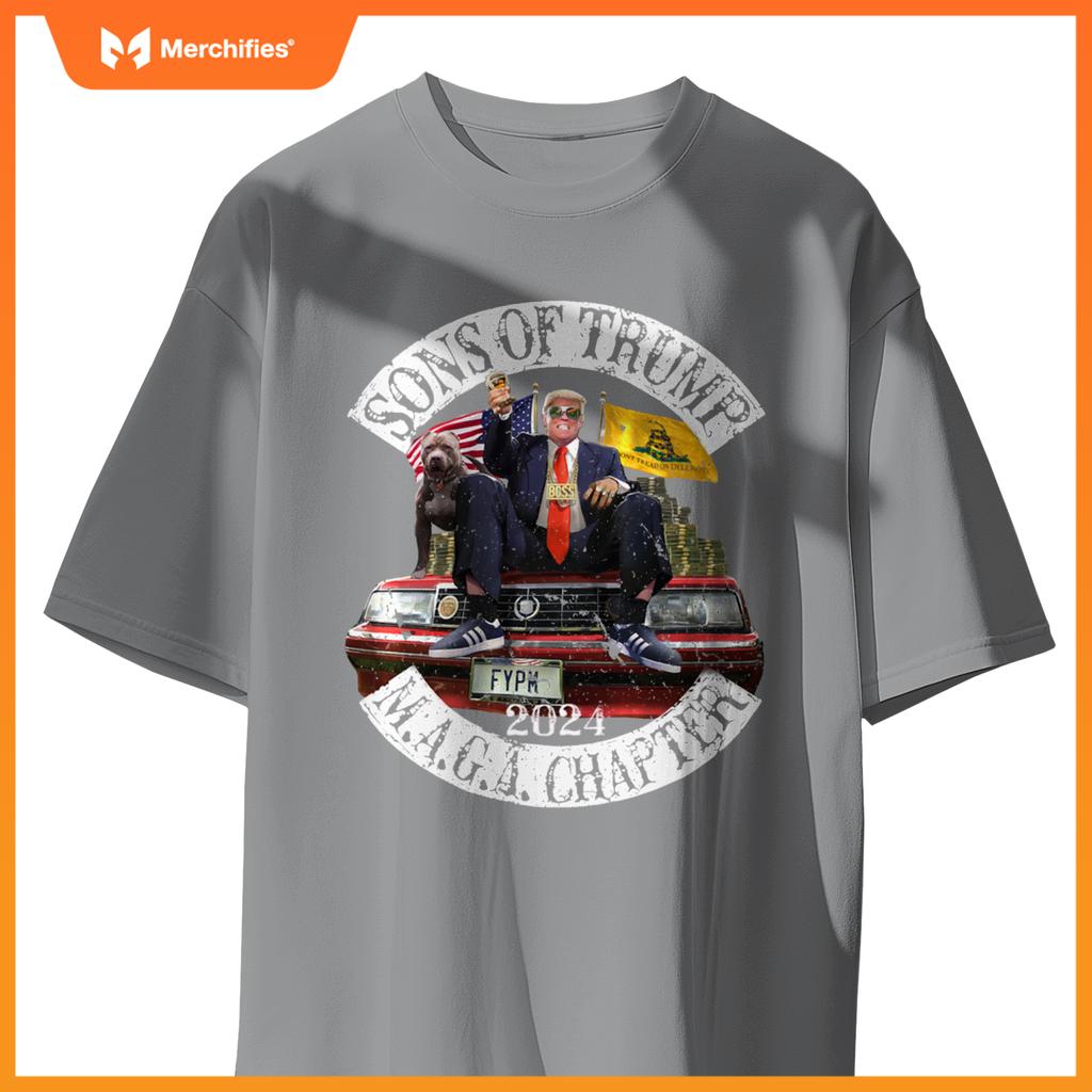 Sons Of Trump Maga Chapter 2024 With Pitbull Car ( On Back ) T-Shirt