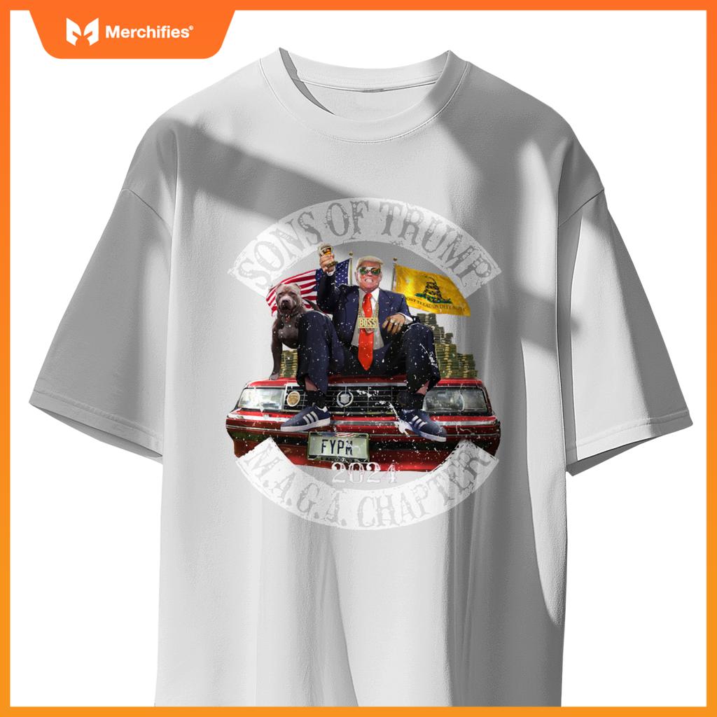 Sons Of Trump Maga Chapter 2024 With Pitbull Car ( On Back ) T-Shirt