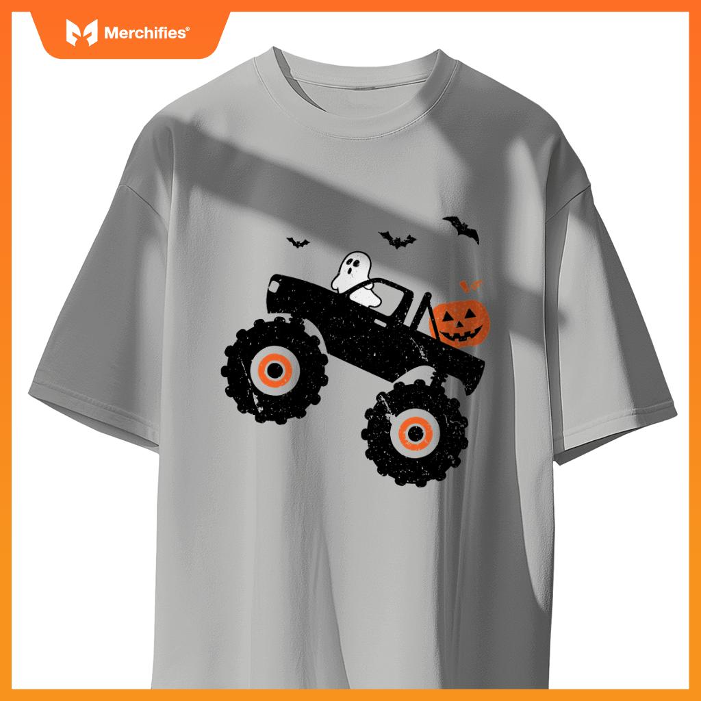 Spooky Ghost Bats Jack O Lantern Monster Truck Halloween T-Shirt