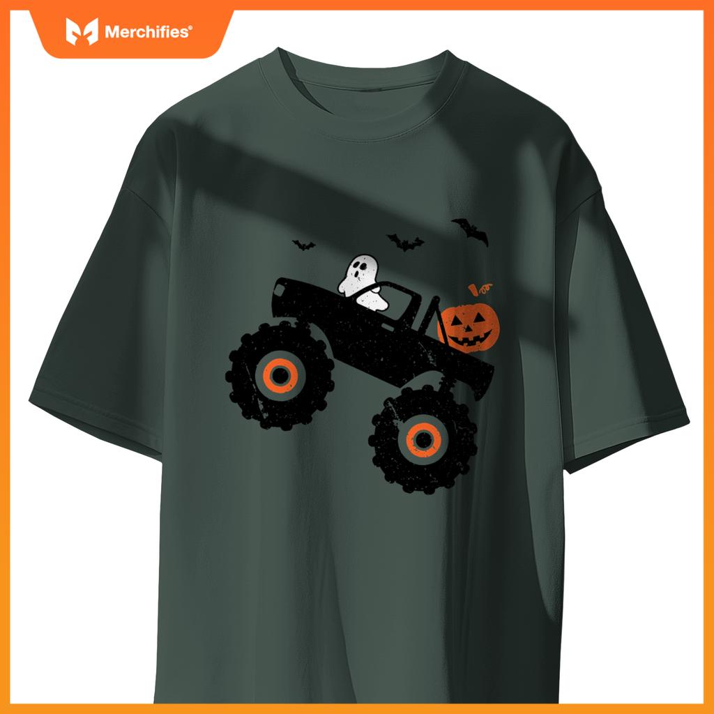 Spooky Ghost Bats Jack O Lantern Monster Truck Halloween T-Shirt