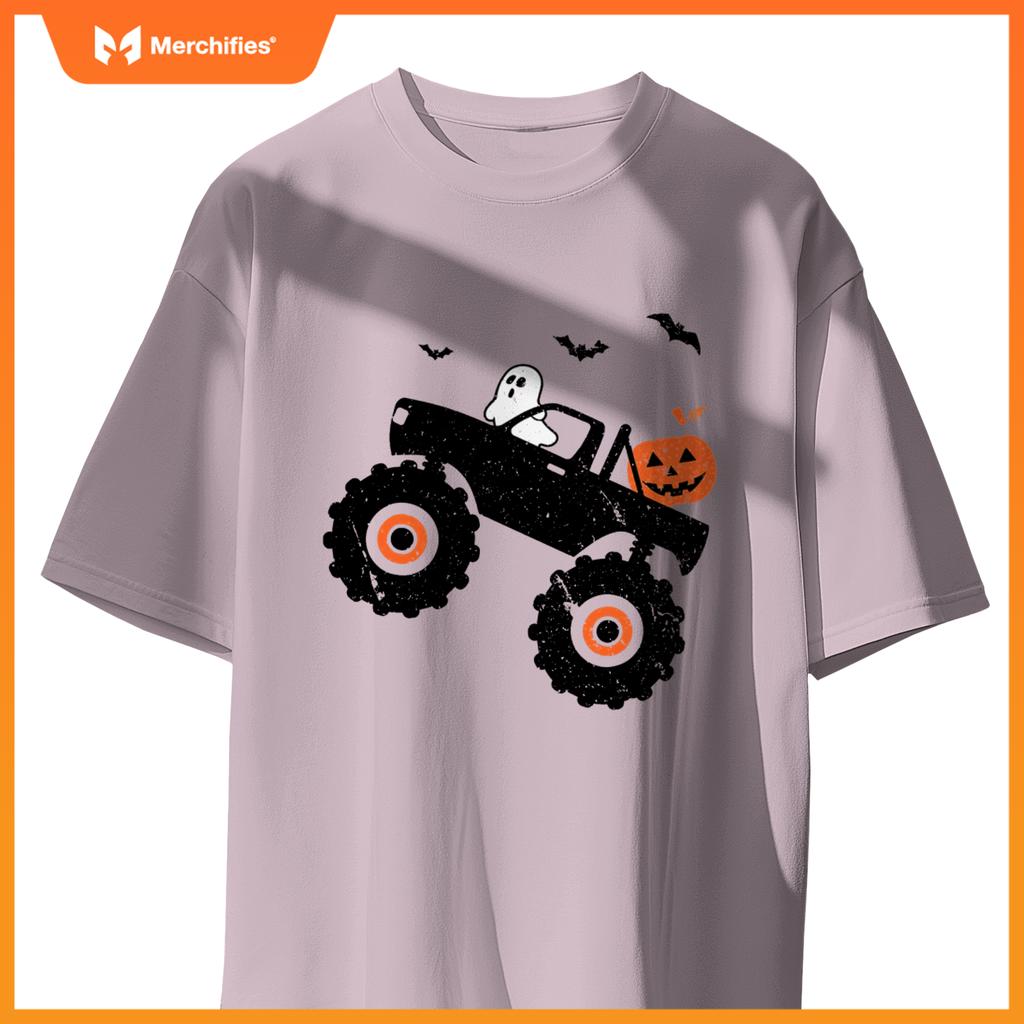 Spooky Ghost Bats Jack O Lantern Monster Truck Halloween T-Shirt
