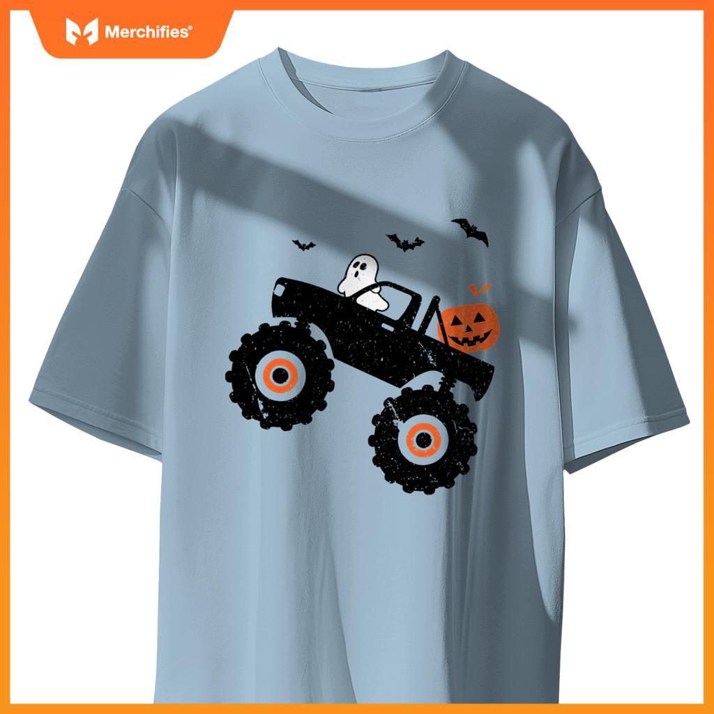 Spooky Ghost Bats Jack O Lantern Monster Truck Halloween T-Shirt